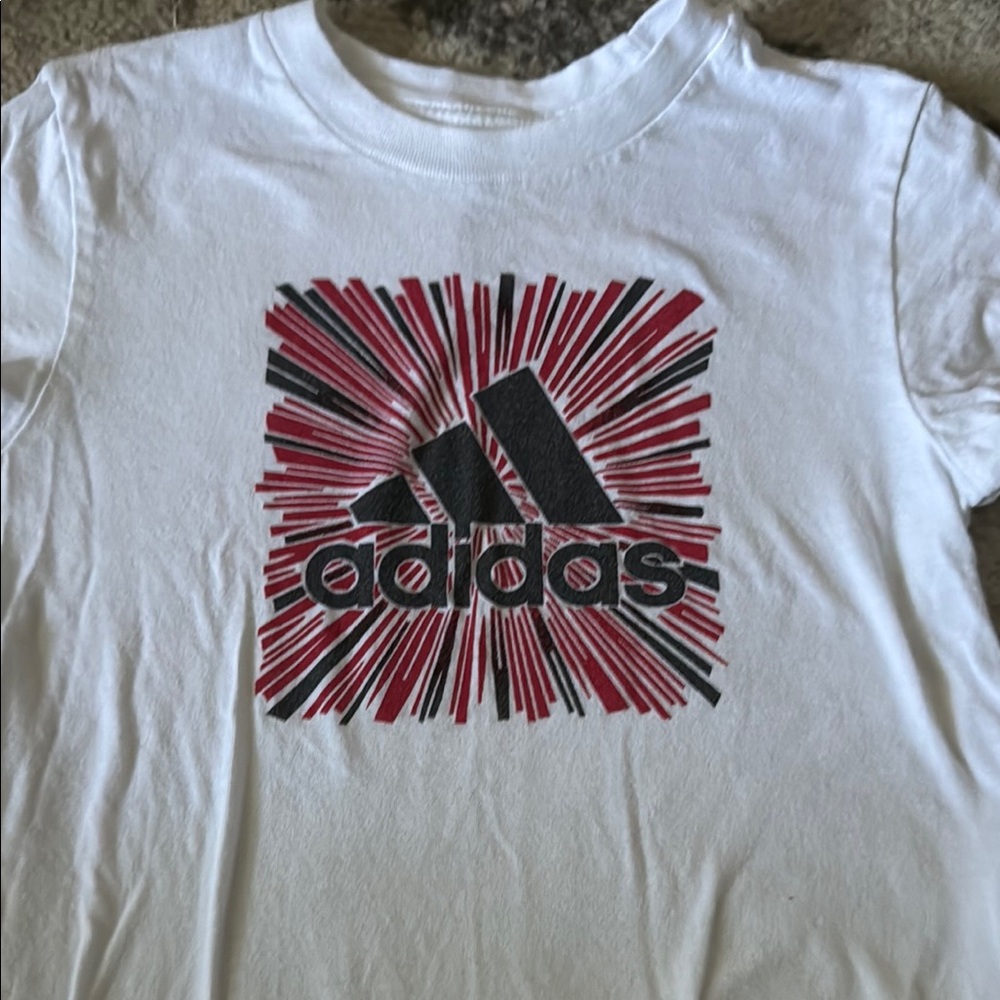 Adidas Kids White and Black Graphic T-Shirt